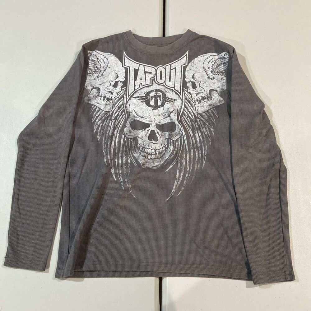 Tapout Shirt Men's M Skull Gray MPS Thermal Long Sleeve